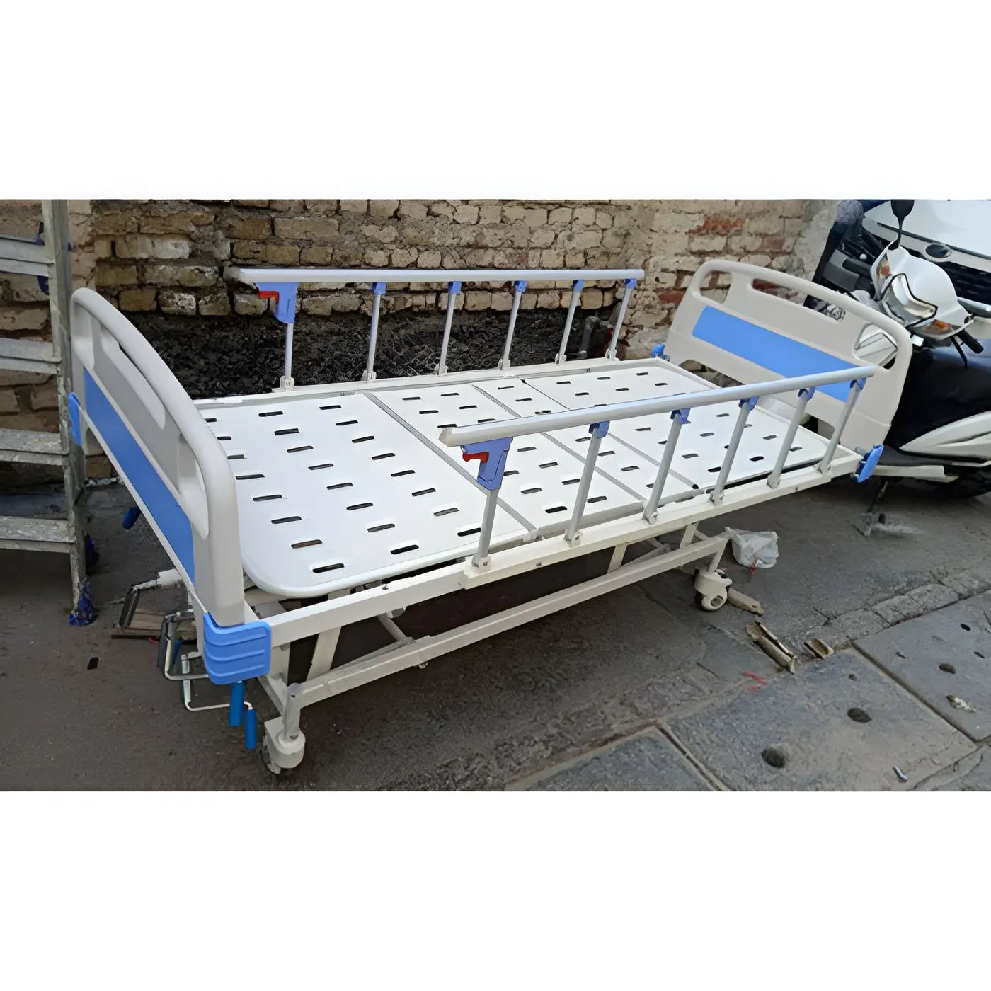 5 Function Mechanical ICU Hospital Bed with ABS Panels, MS Side Rails, & Wheels (Mattress Option Available)