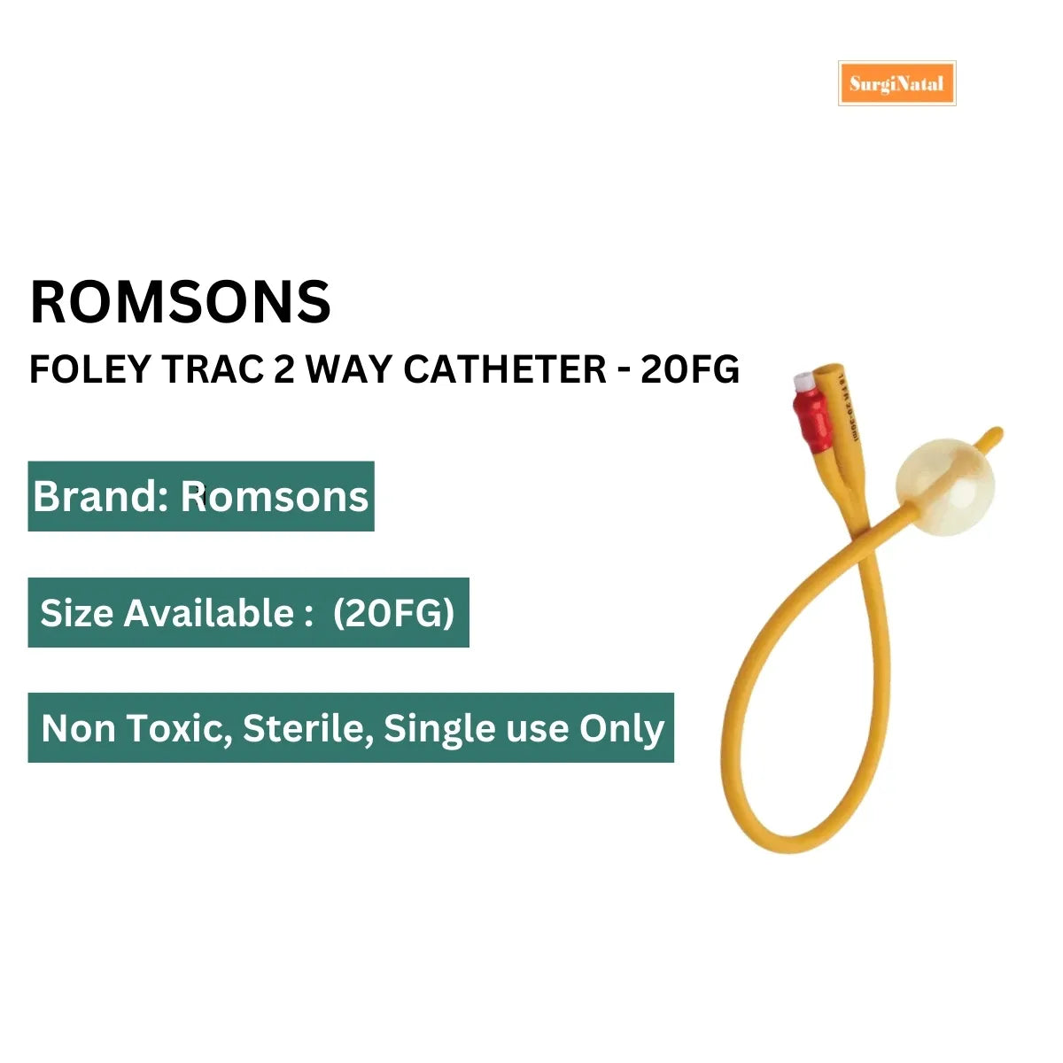 Buy Romsons Foley Trac 2-Way Catheter - 20FG Online