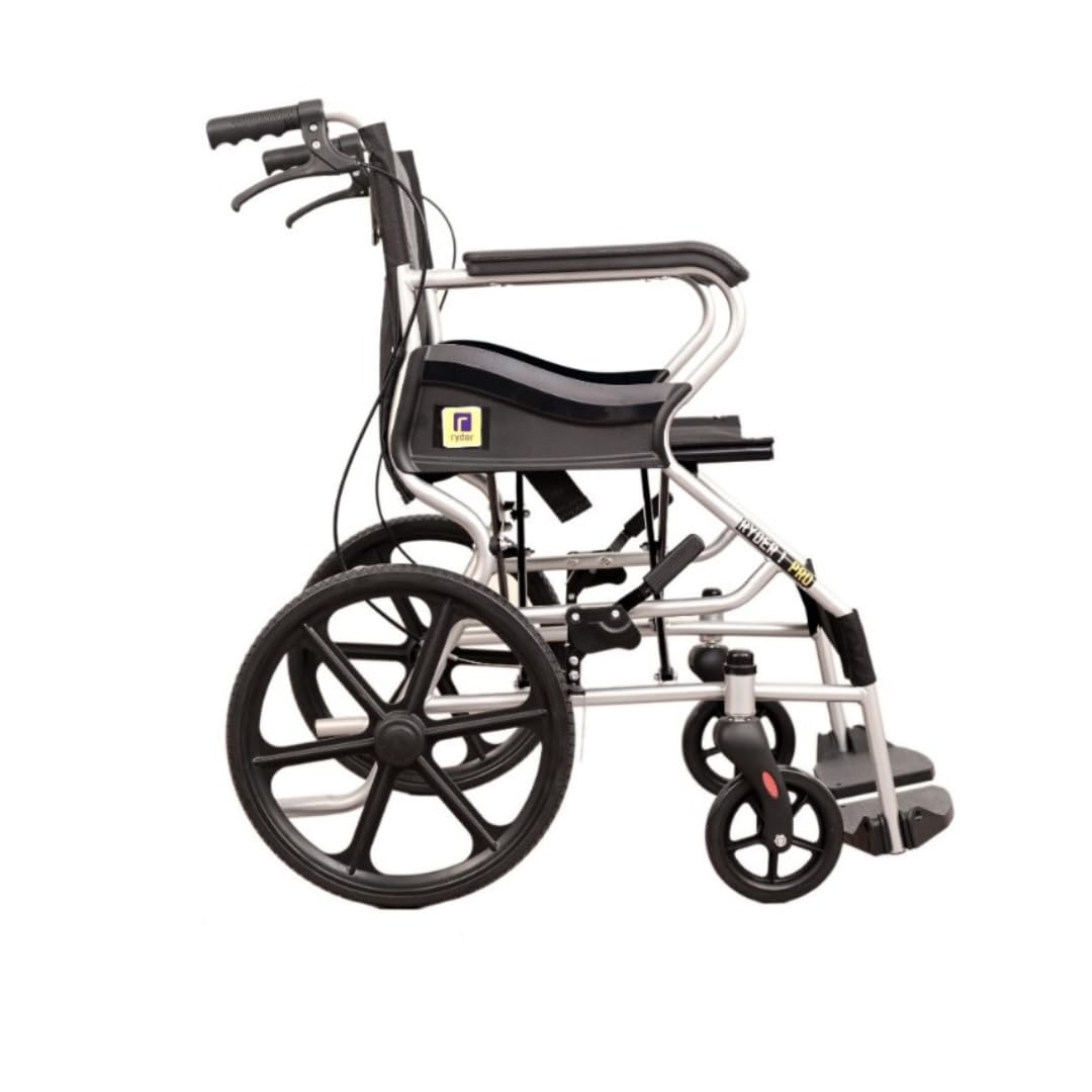 Karma Ryder-1 Pro Manual Wheelchair | Attendant-Driven | Lightweight, Foldable, Travel-Friendly | Double Cross-Bar Mild Steel Frame