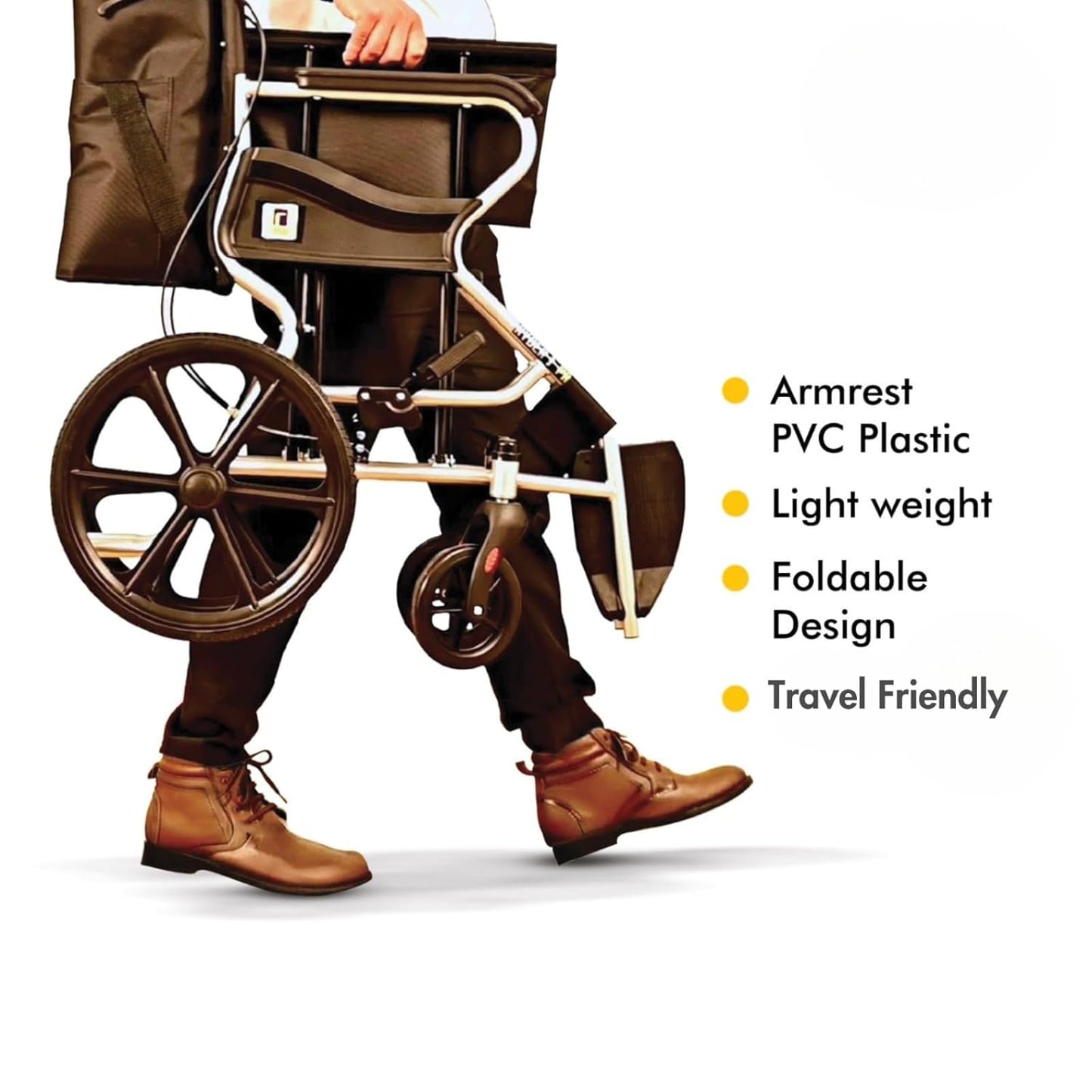 Karma Ryder-1 Pro Manual Wheelchair | Attendant-Driven | Lightweight, Foldable, Travel-Friendly | Double Cross-Bar Mild Steel Frame