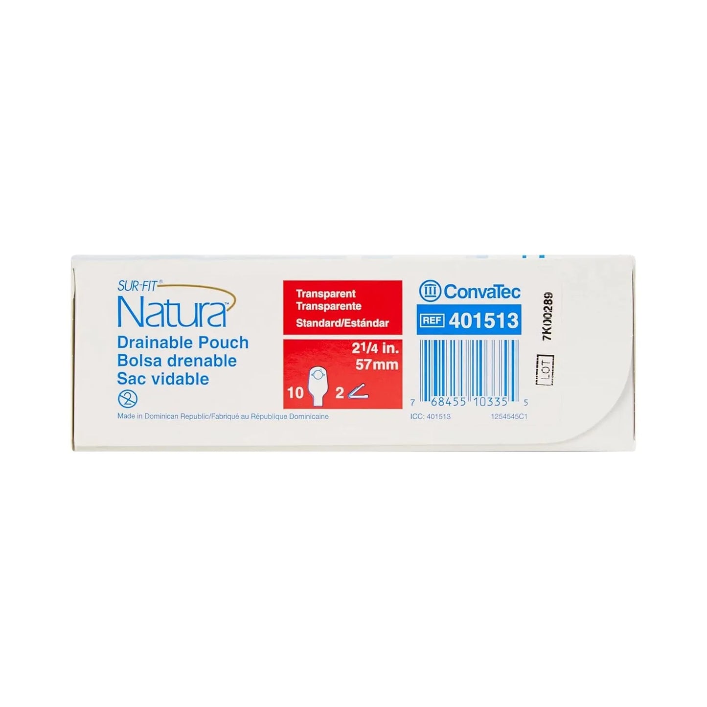 Convatec SUR-FIT Natura Two-Piece Drainable pouch with 1-sided comfort panel and Tail Clip Transparent 57mm 401513