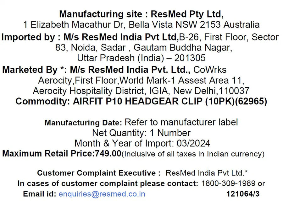 ResMed P10 Mask Headgear Clips (10PK)