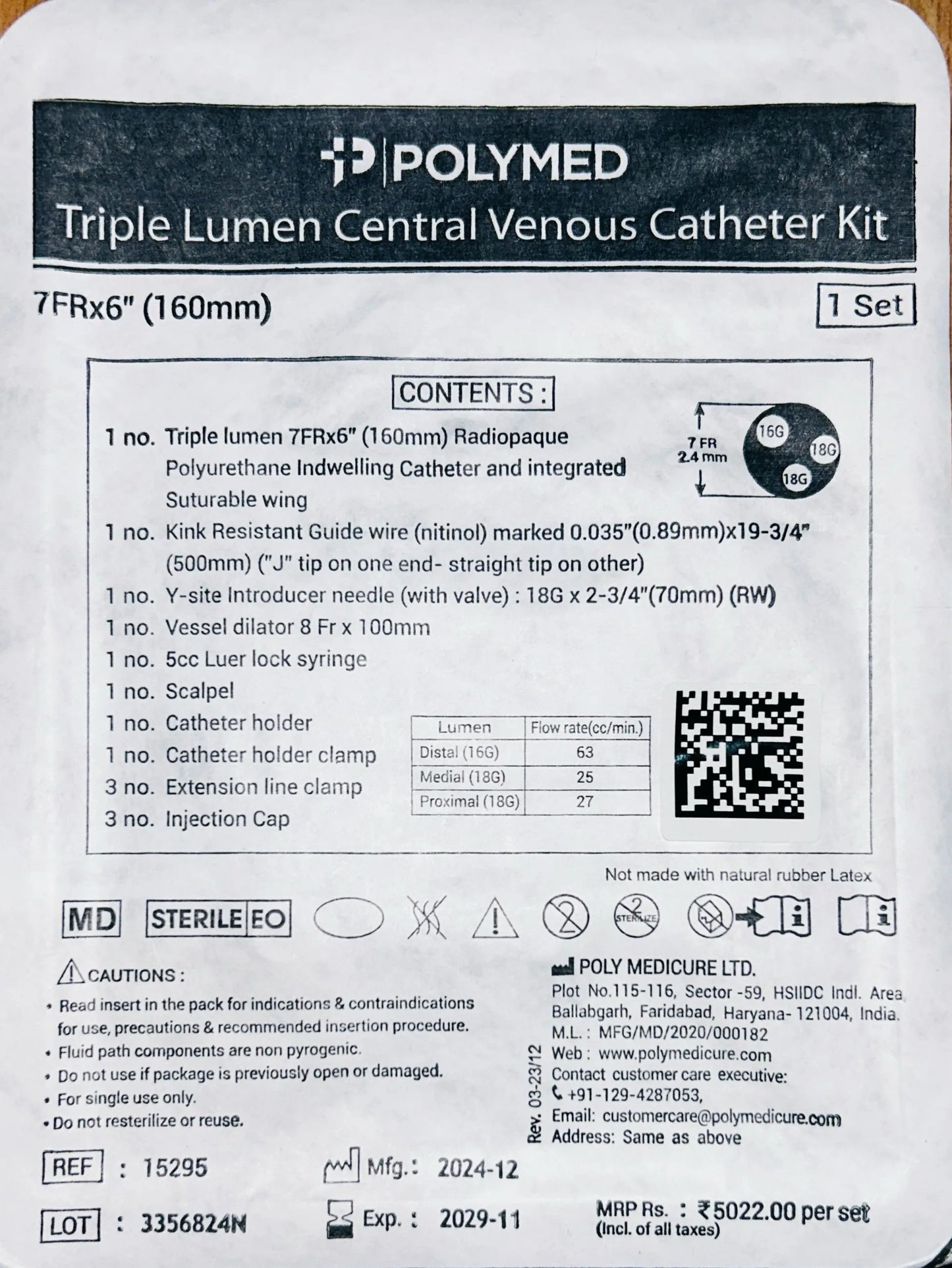 Polymed Triple Central Venous Catheter Kit