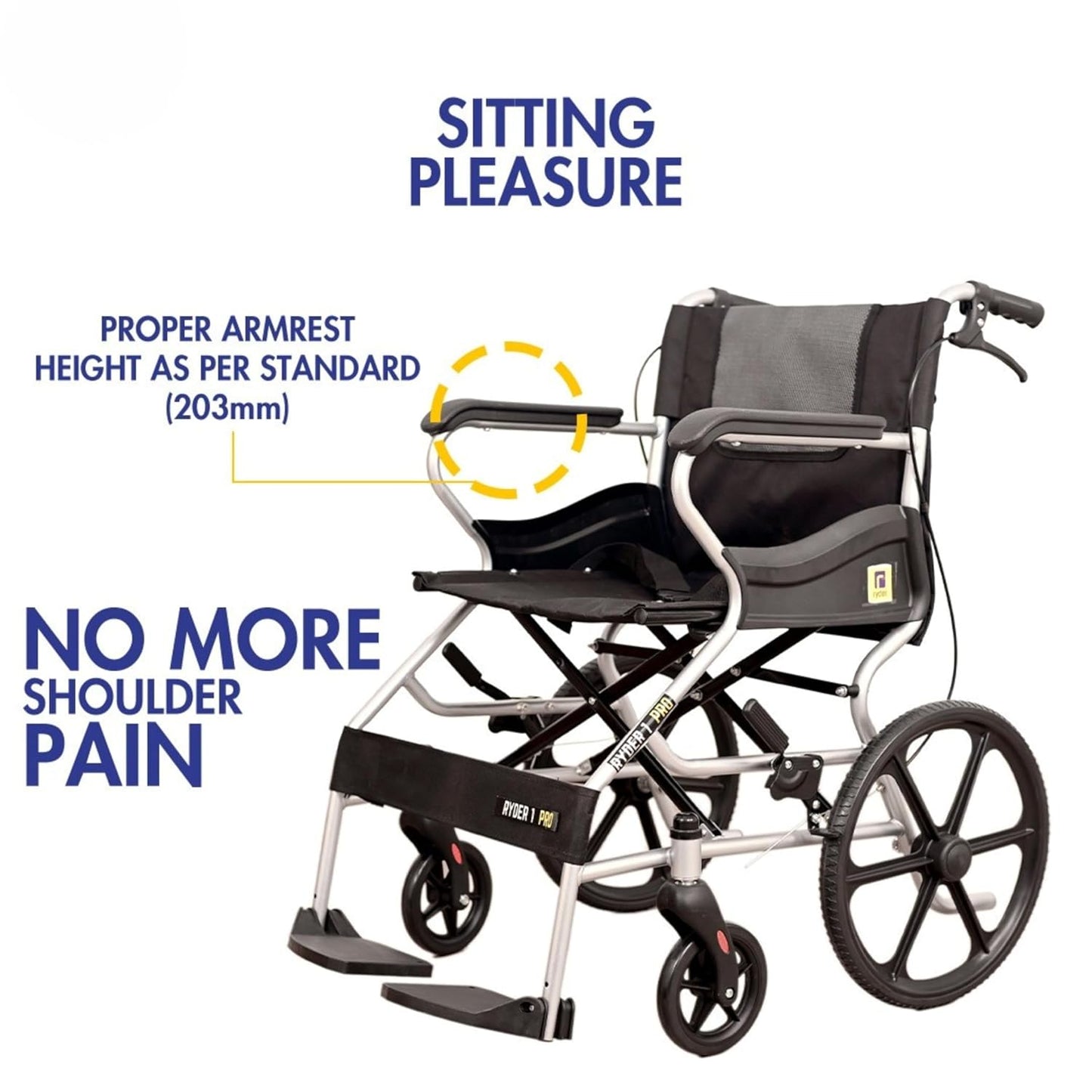 Karma Ryder-1 Pro Manual Wheelchair | Attendant-Driven | Lightweight, Foldable, Travel-Friendly | Double Cross-Bar Mild Steel Frame