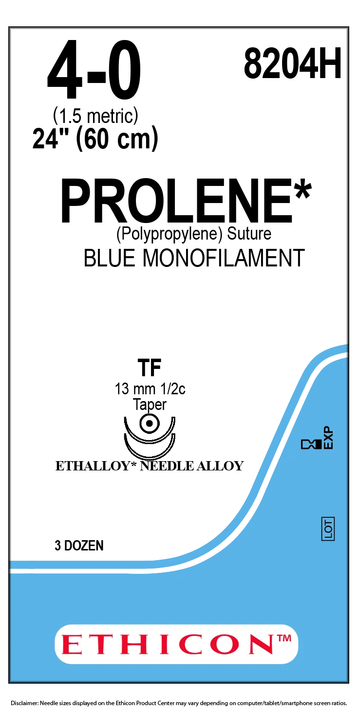 Prolene Sutures USP 4-0, 1/2 Circle Taper Point Ethalloy Double - 8204H