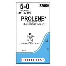 Ethicon Prolene Sutures USP 5-0, 1/2 Circle Taper Point TF Double Needle 8205H