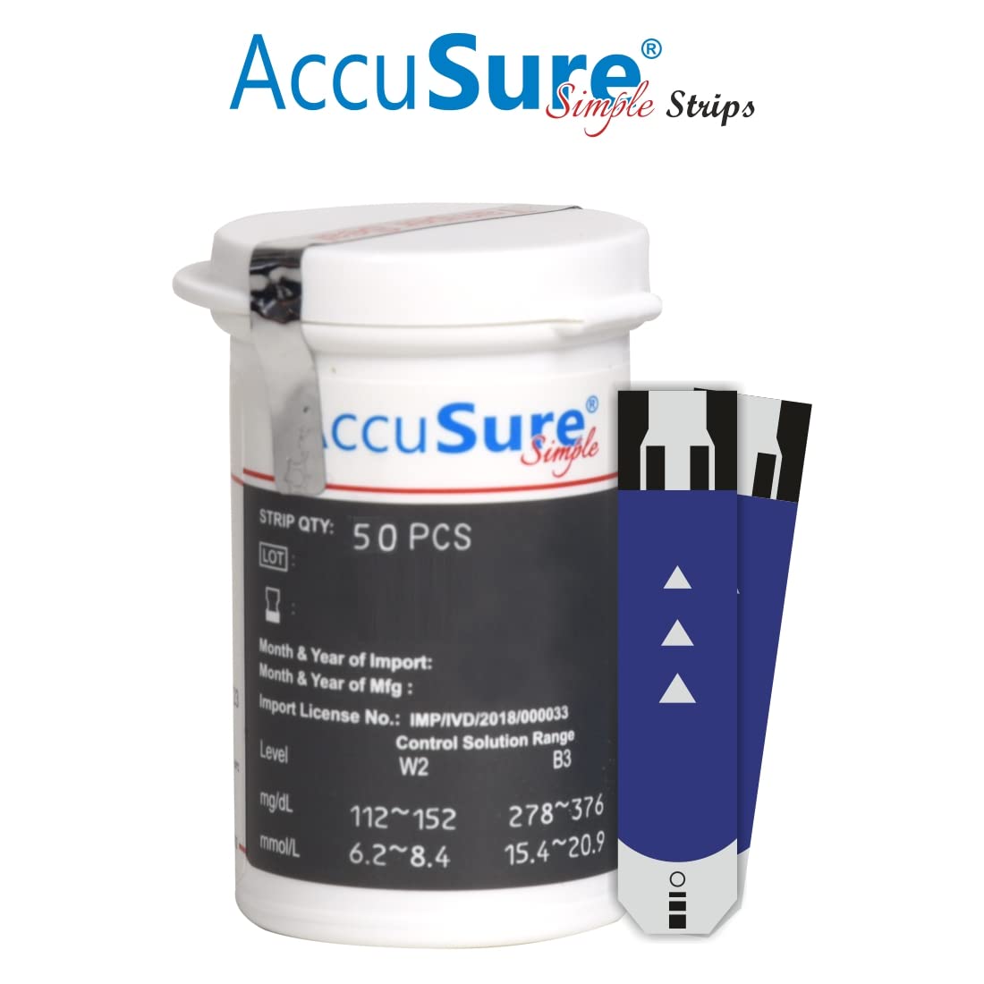 AccuSure Simple Blood Glucose Test Strip - 50 Strips