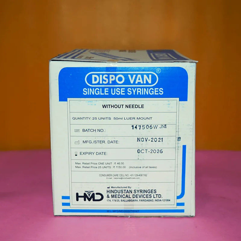 Buy Dispo Van Syringe 50ml - 25 Units Pack at Best Prices
