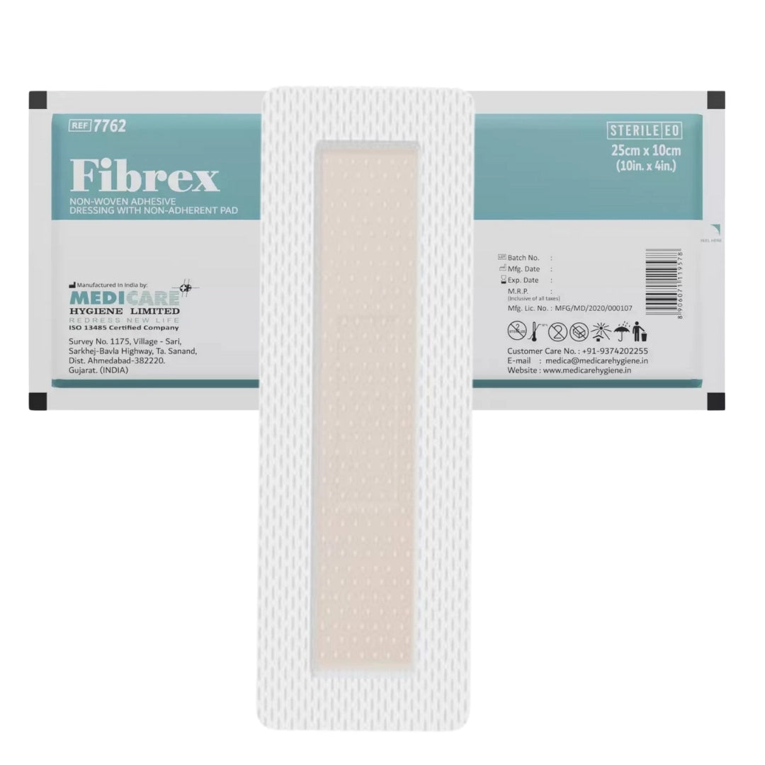 Medicare Fibrex Non-Woven Adhesive Dressing With Non Adherent Pad(30cm X 10cm)