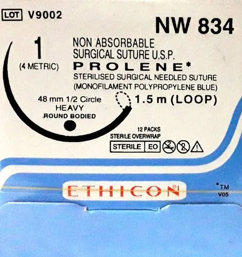 Ethicon Prolene Sutures USP 1, 1/2 Circle Round Body NW834