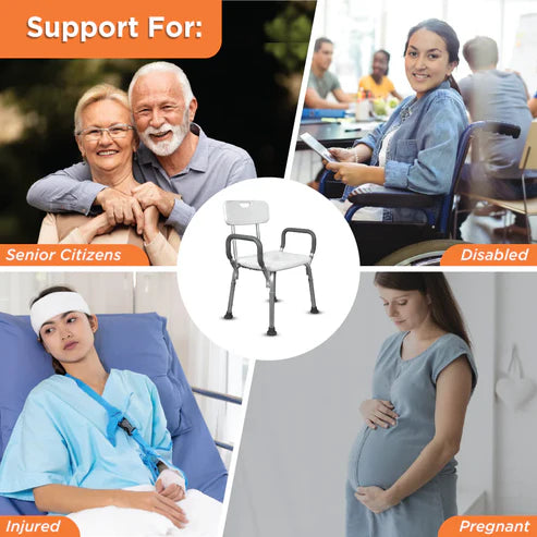 Vissco Comfort Shower Chair – PC 0980 | With Back & Armrest, Adjustable Height