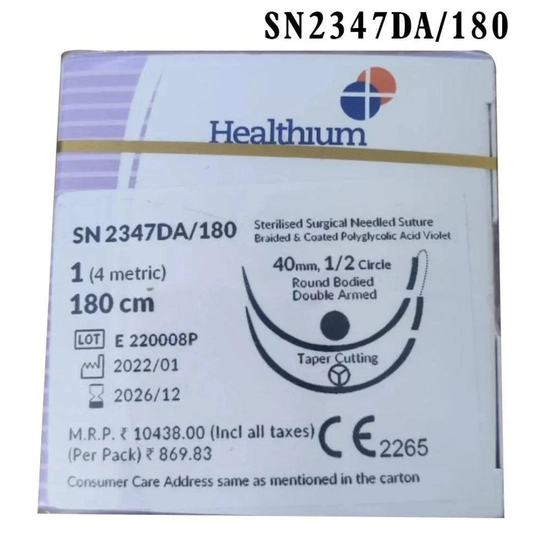 Sutures India Trusynth Polyglactin 910 USP 1, 1/2 Circle Round Body 1/2 Circle Taper Cut - TS 2347DA/180