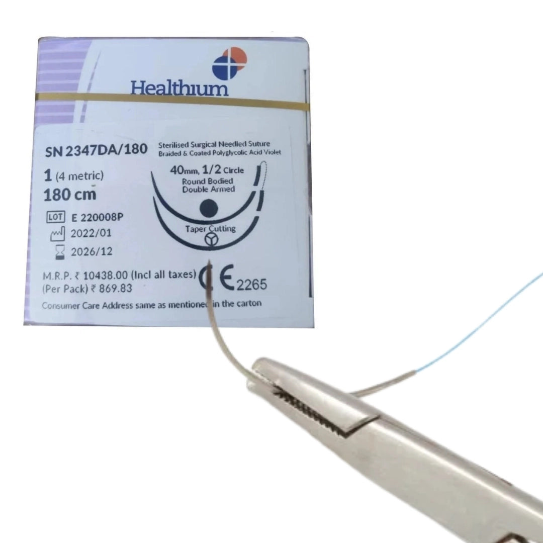 Sutures India Trusynth Polyglactin 910 USP 1, 1/2 Circle Round Body 1/2 Circle Taper Cut - TS 2347DA/180
