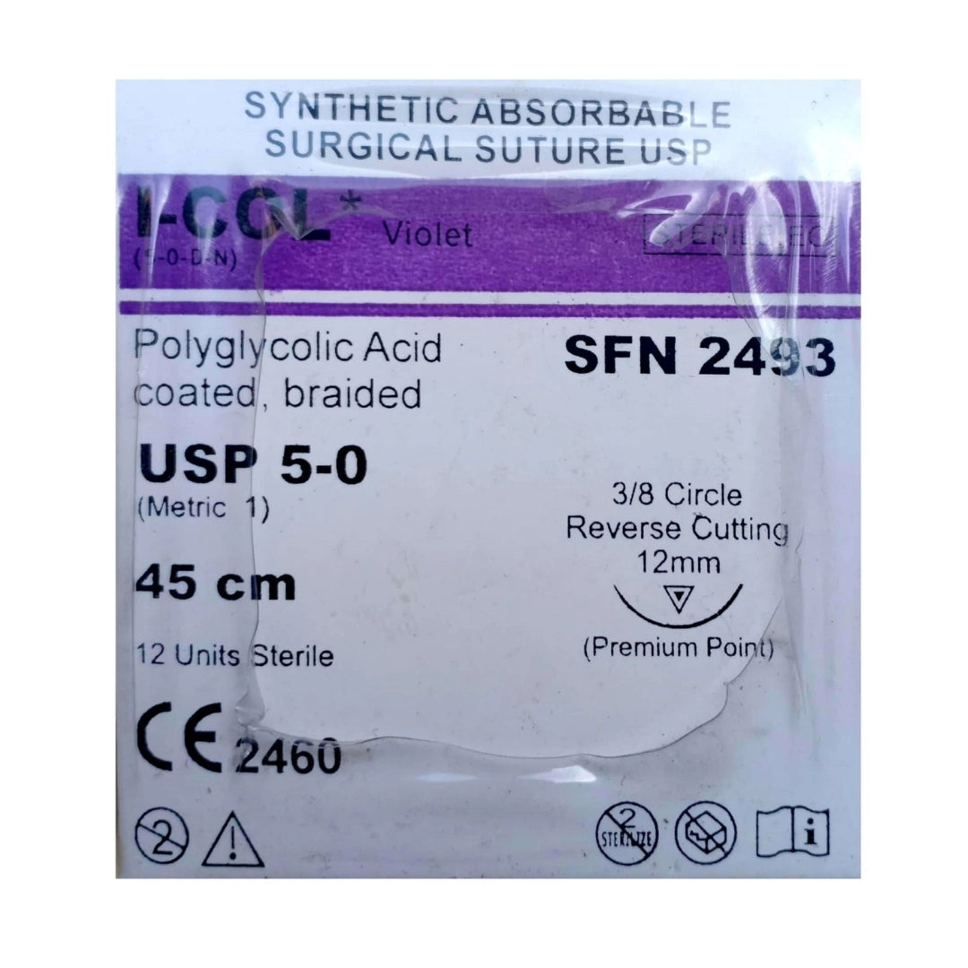 Sutures India Truglyde USP 5-0, 3/8 Circle Reverse Cutting - SN 2493