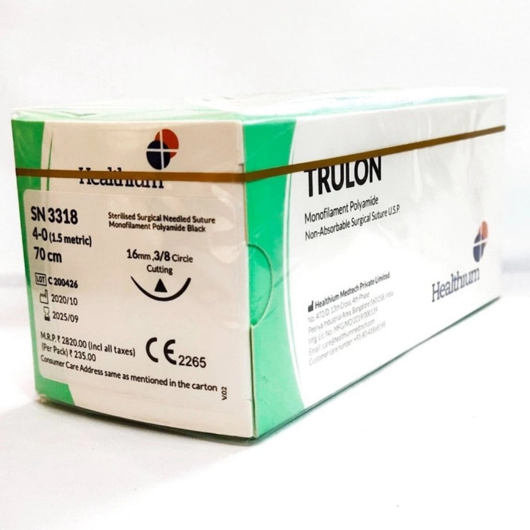 Sutures India Trulon USP 4-0, 3/8 Circle Cutting SN 3318 -12 Foils