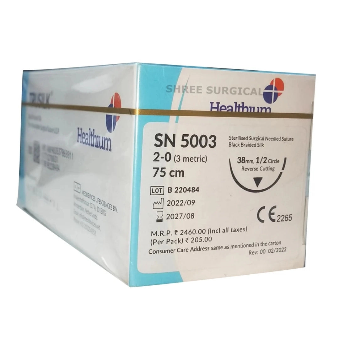 Sutures India Trusilk USP 2-0, 1/2 Circle Reverse Cutting SN 5003