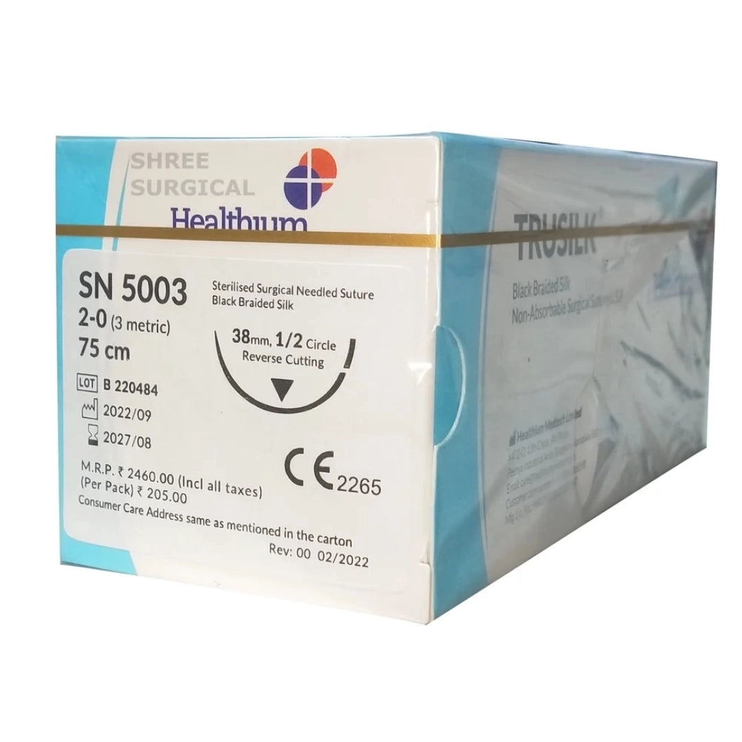 Sutures India Trusilk USP 2-0, 1/2 Circle Reverse Cutting SN 5003
