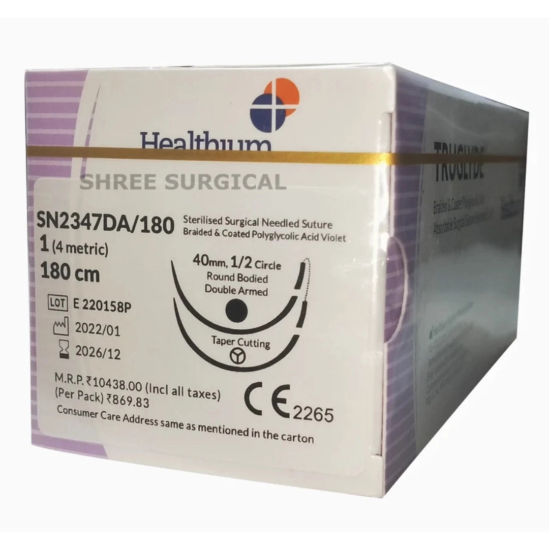 Sutures India Truglyde USP 1, 2 X 1/2 Circle Round Body Heavy - SN 2347 DA/180N