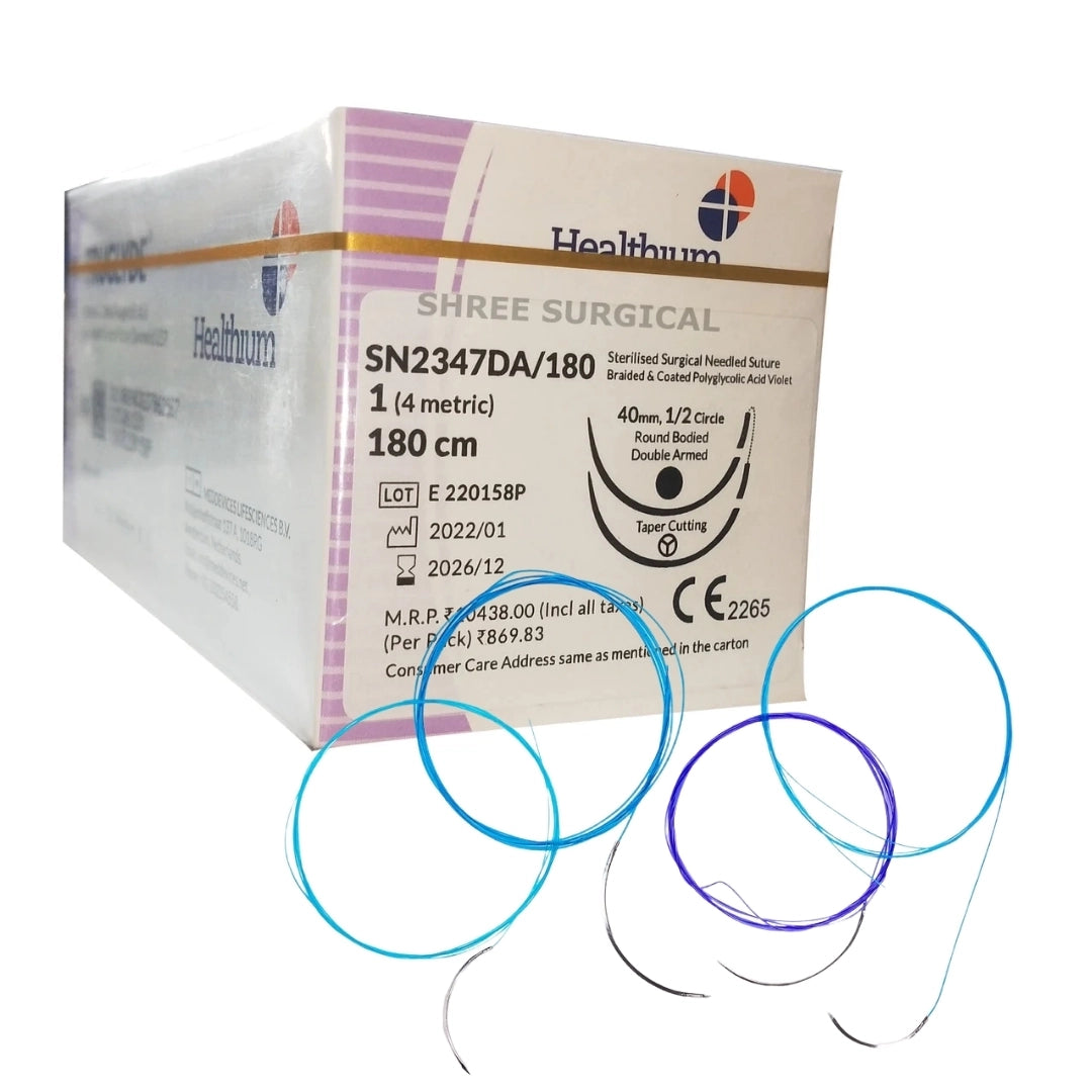 Sutures India Truglyde USP 1, 2 X 1/2 Circle Round Body Heavy - SN 2347 DA/180N