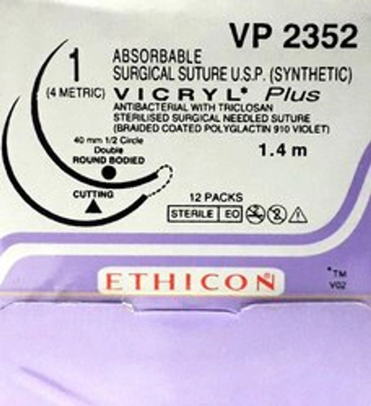 Ethicon Vicryl Plus Sutures USP 1, 1/2 Circle Round Body Heavy - VP 2359P