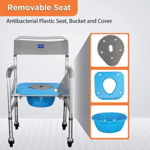 Vissco Comfort Folding Commode with Wheels (PC 0941C) – Portable & Movable Commode Chair