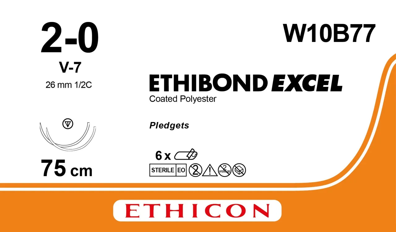 Ethicon Ethibond Sutures USP 2-0, 1/2 Circle Tapercut SX Double Needle - W10B77