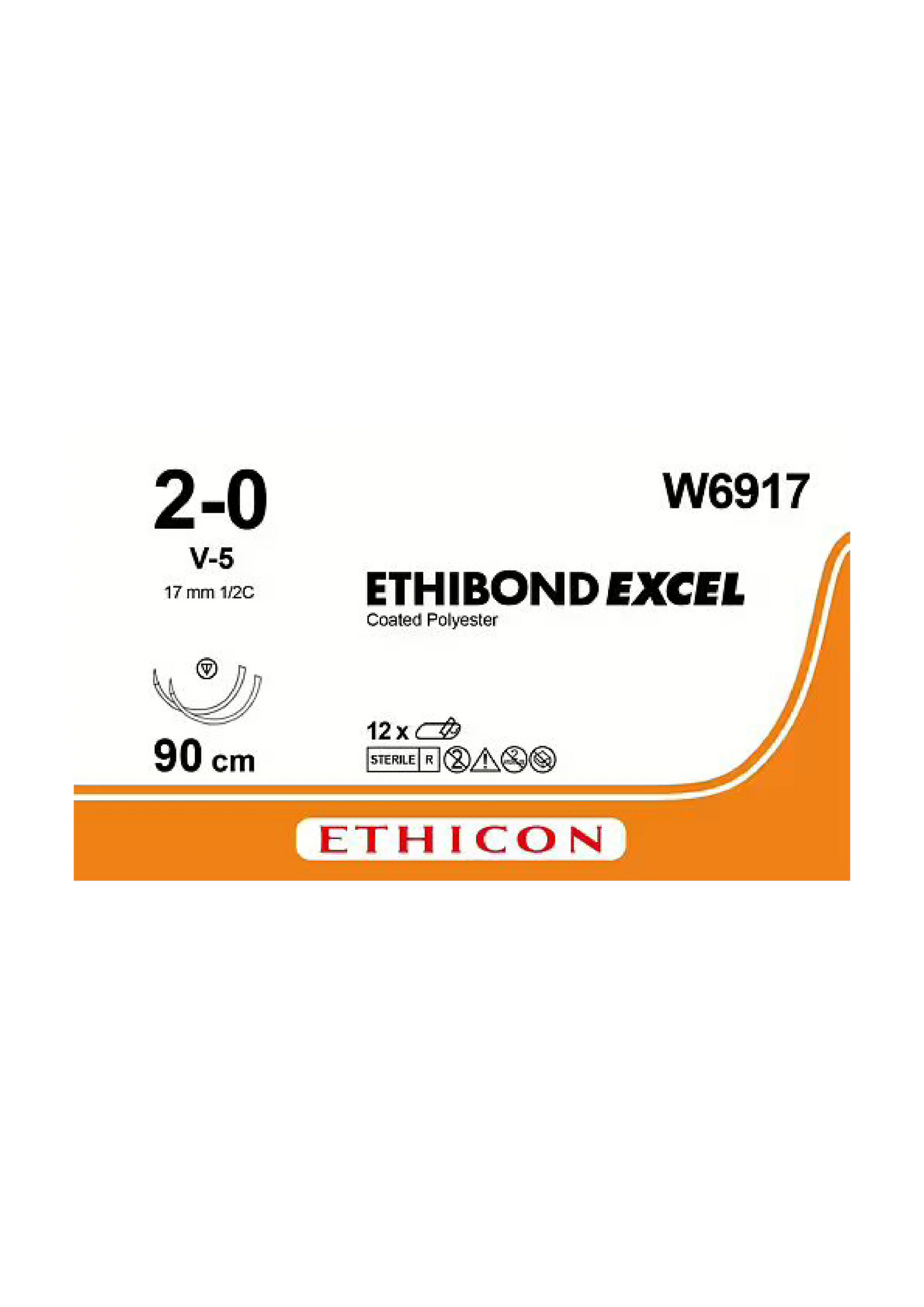 Ethicon Ethibond Sutures USP 2-0, 1/2 Circle Tapercut V-5 Double Needle - W6917