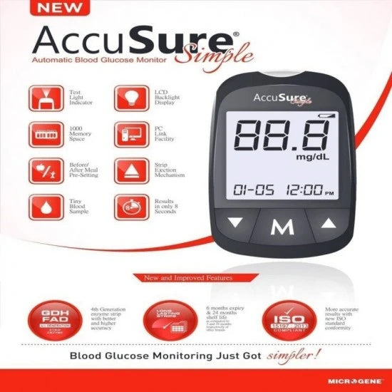 Accusure Simple Glucose Meter - With 25 Strips