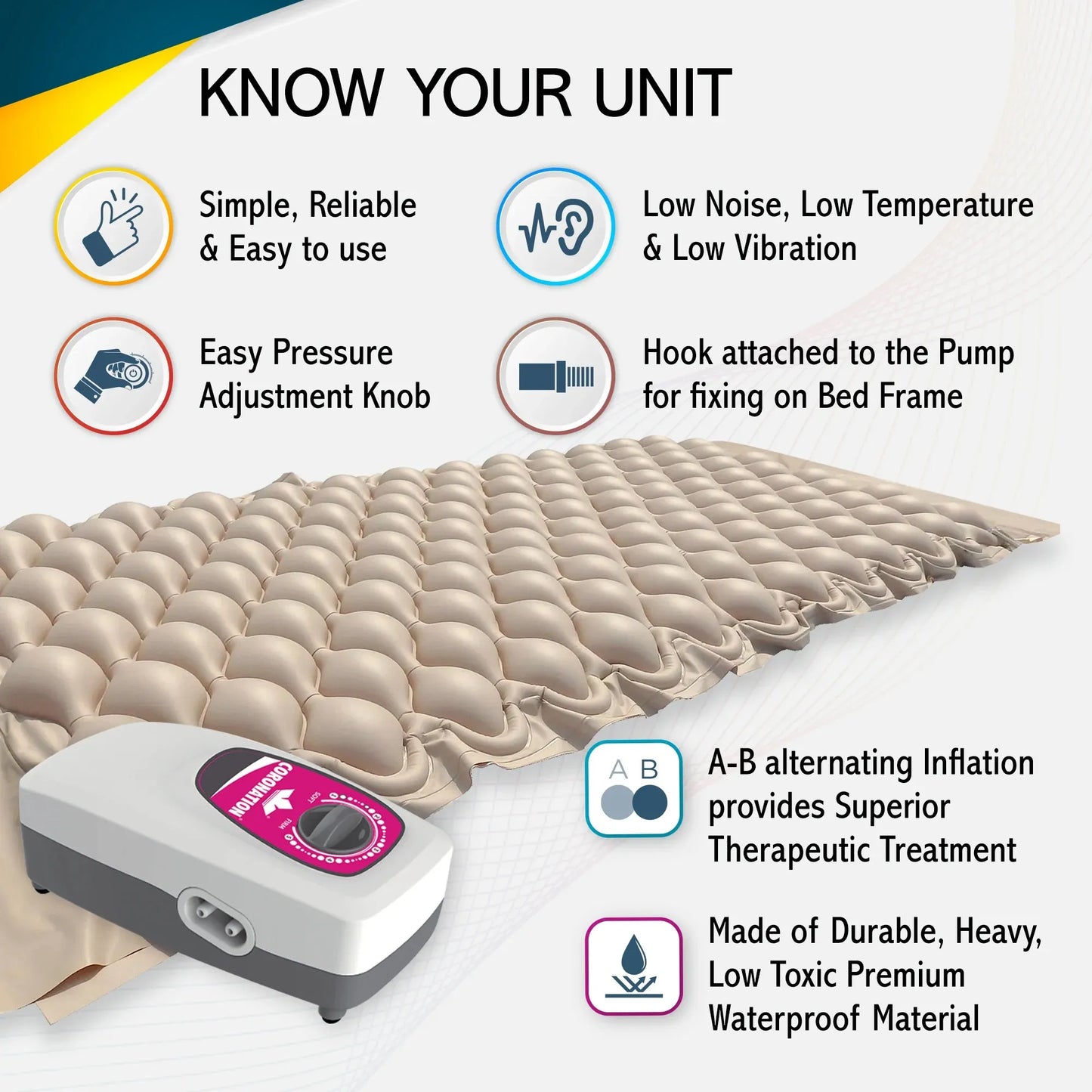 Coronation Air Bed Mattress with Pump - Medical Air Mattress for Bed Sores