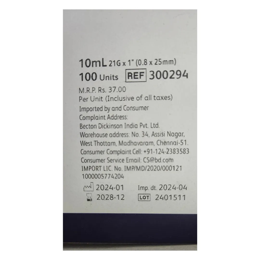 BD 10ml Syringe Discardit - 21G*1.0 inch - 100 Units Pack | SurgiNatal