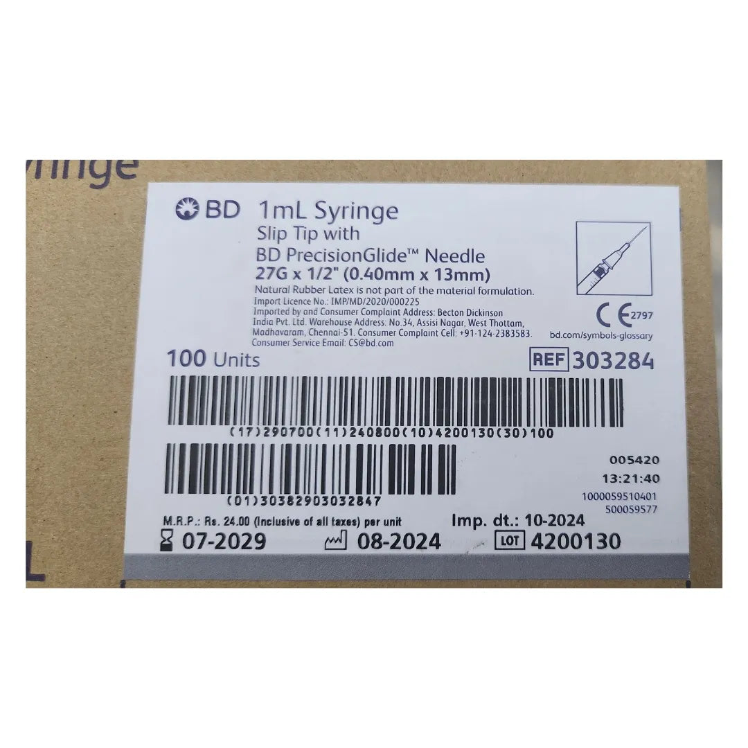 BD 1ml Syringe with 27G Needle - 100 Units Pack | SurgiNatal
