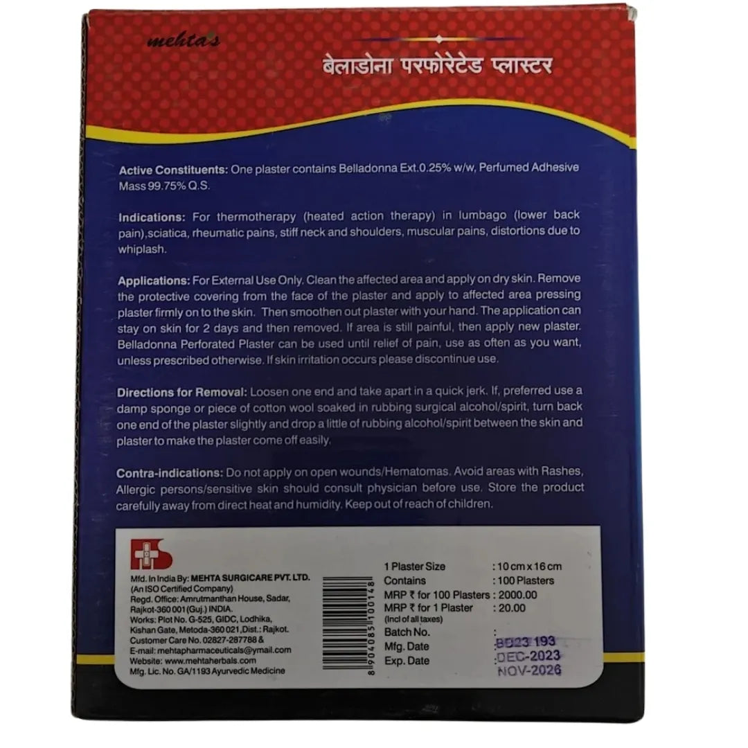 Buy Belladonna Perforated Plaster 10 SHEETS Online