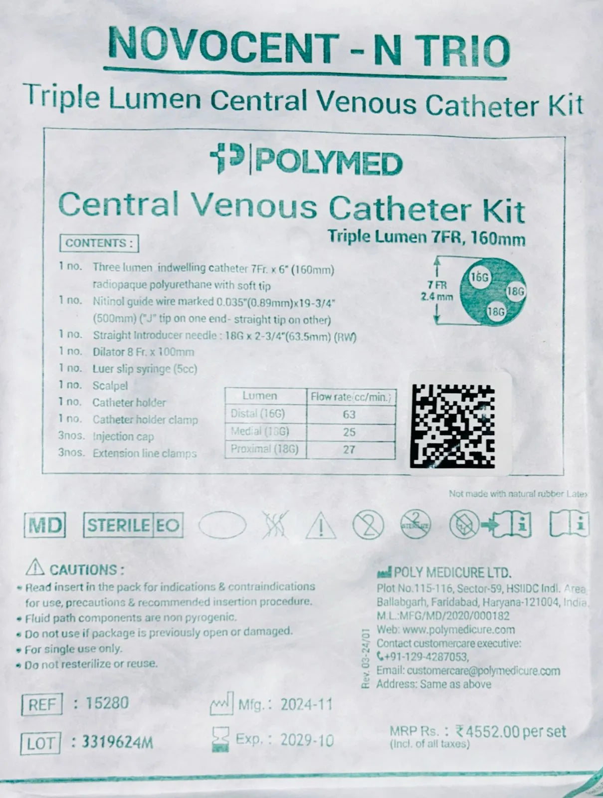 Polymed Triple Central Venous Catheter Kit