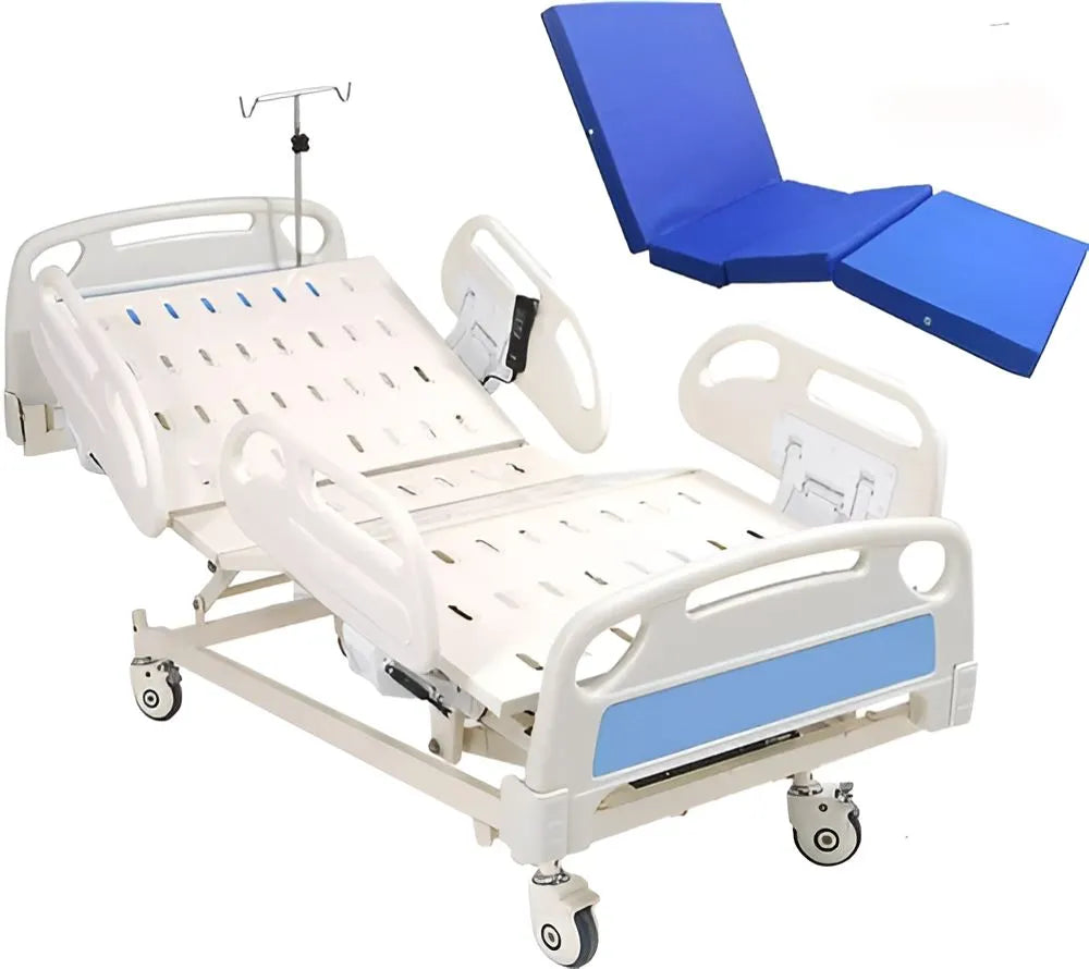5 Function Electric ICU Hospital Bed with ABS Panels, ABS Side Rails, & Wheels (Mattress Option Available)