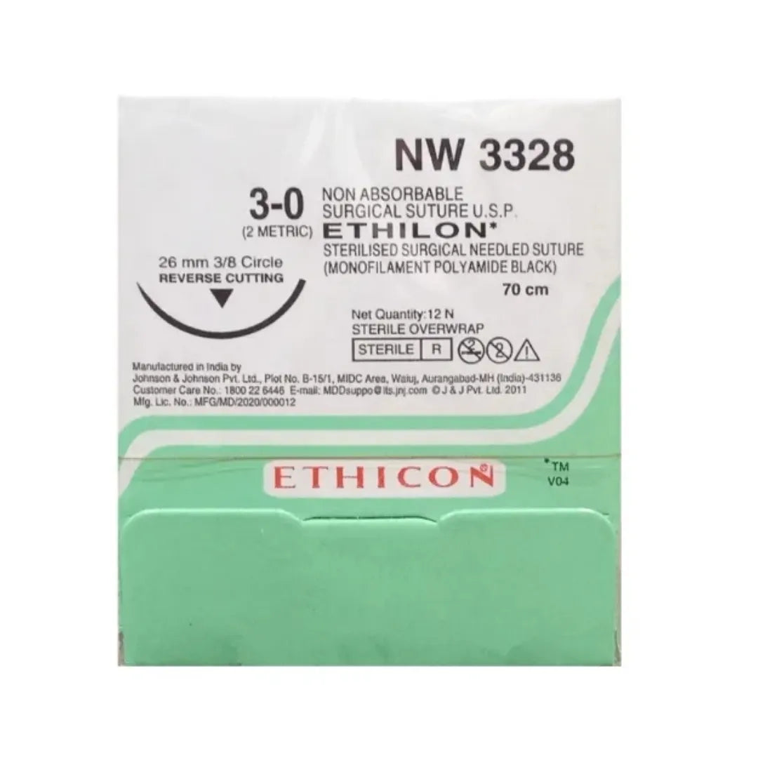 Ethicon Ethilon Sutures USP 3-0, 3/8 Circle Reverse Cutting - NW 3328