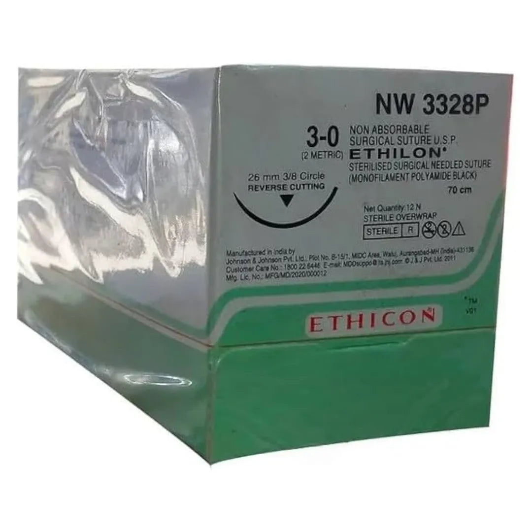 Ethicon Ethilon Sutures USP 3-0, 3/8 Circle Reverse Cutting - NW 3328