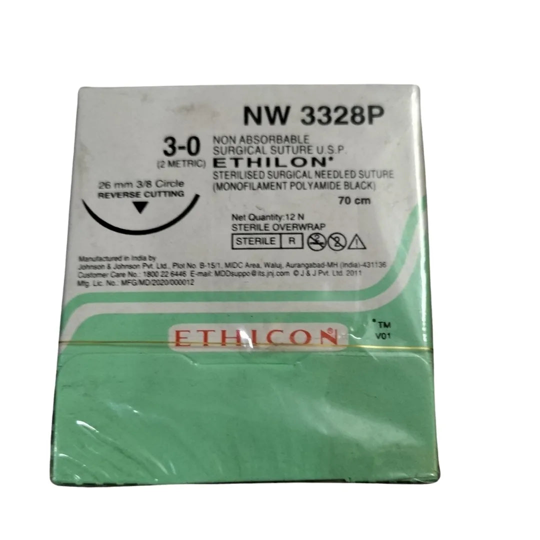 Ethicon Ethilon Sutures USP 3-0, 3/8 Circle Reverse Cutting - NW 3328