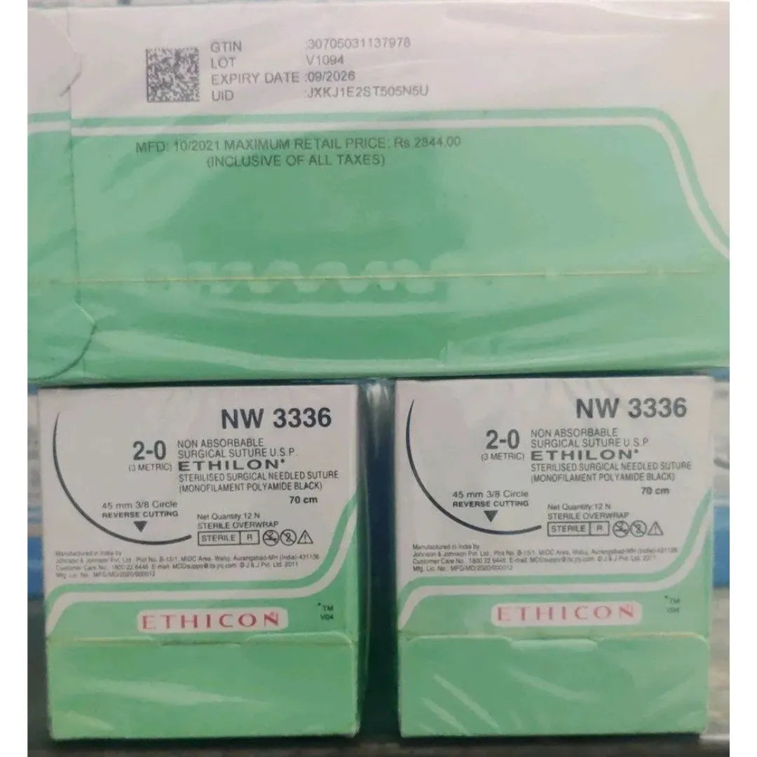 Ethicon Ethilon Sutures USP 2-0, 3/8 Circle Reverse Cutting - NW 3336