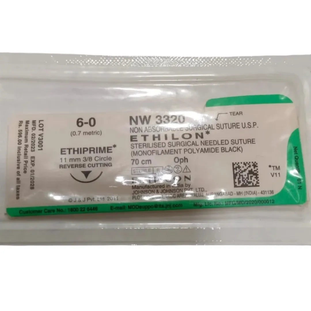 Ethicon Ethilon Sutures USP 6-0 NW 3320 Reverse Cutting, 12 Foils