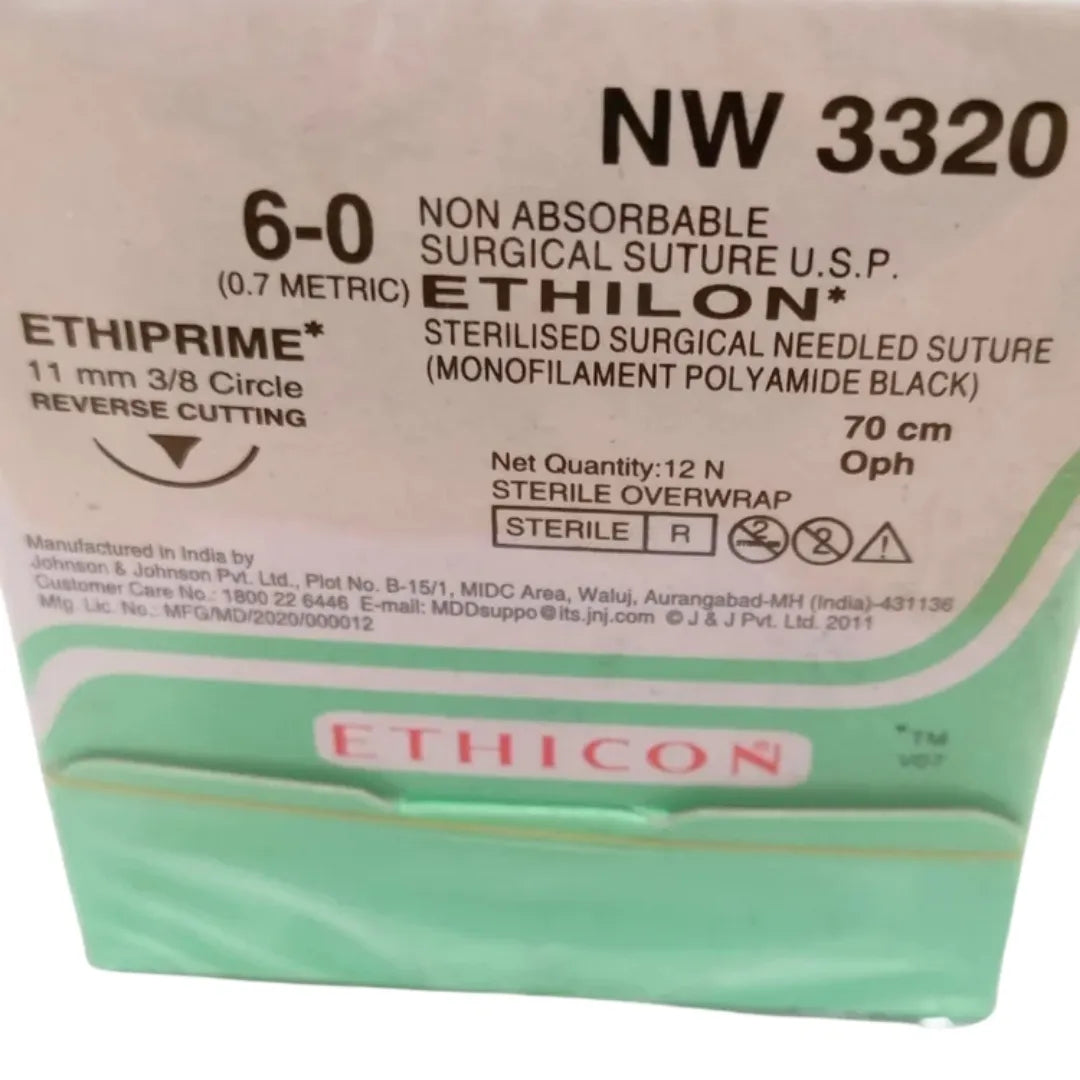 Ethicon Ethilon Sutures USP 6-0 NW 3320 Reverse Cutting, 12 Foils