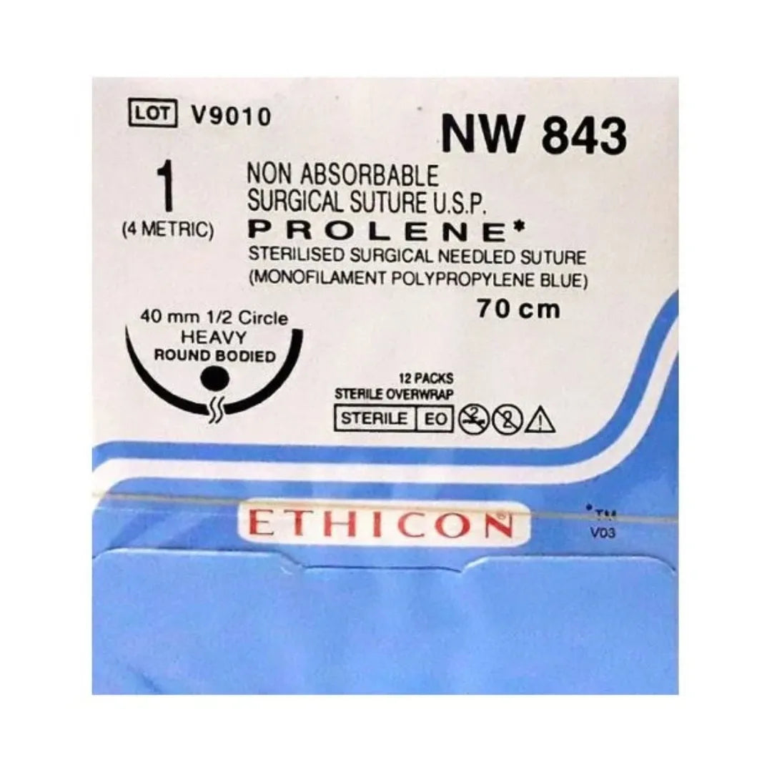 Ethicon Prolene Sutures USP 1, 1/2 Circle Round Body NW843