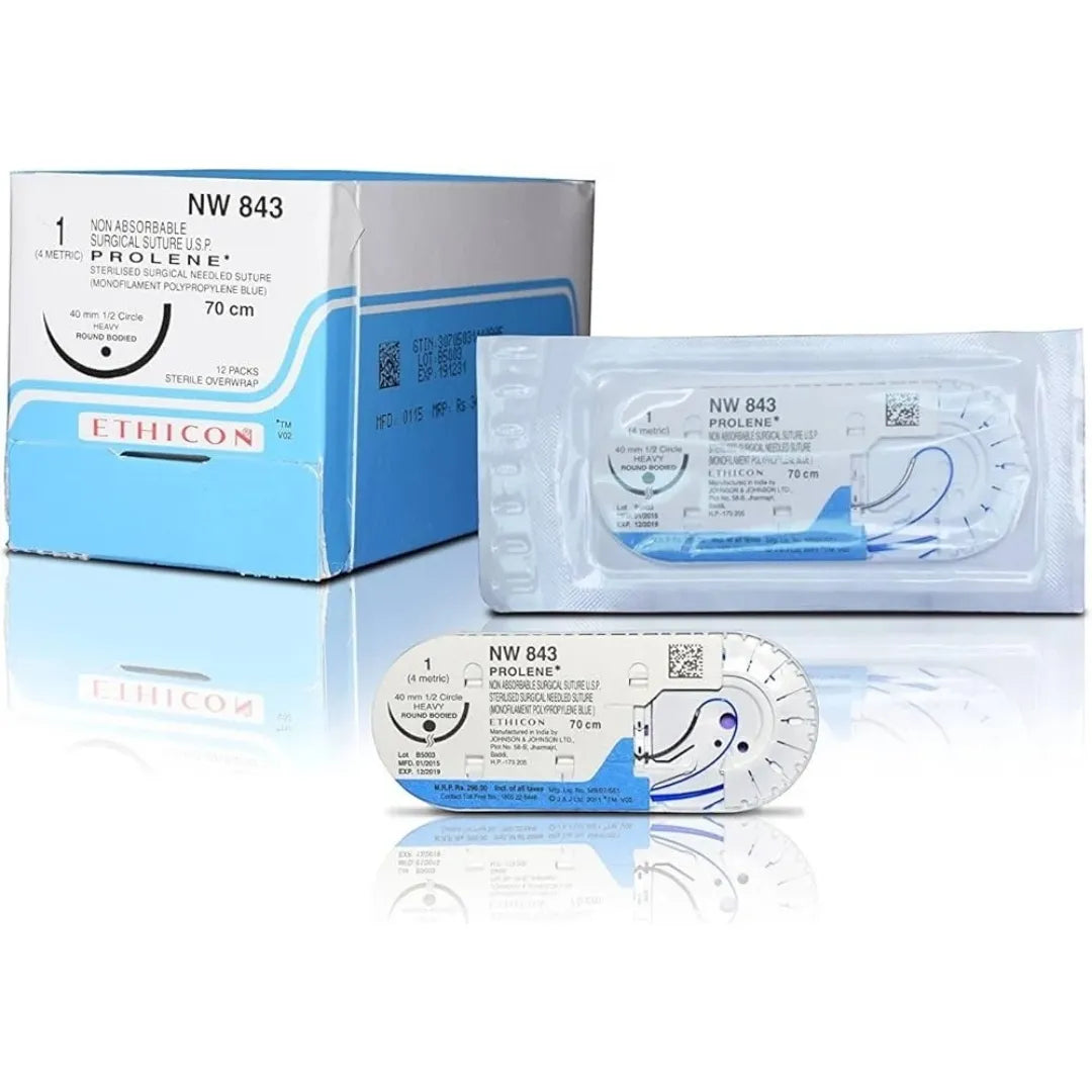 Ethicon Prolene Sutures USP 1, 1/2 Circle Round Body NW843