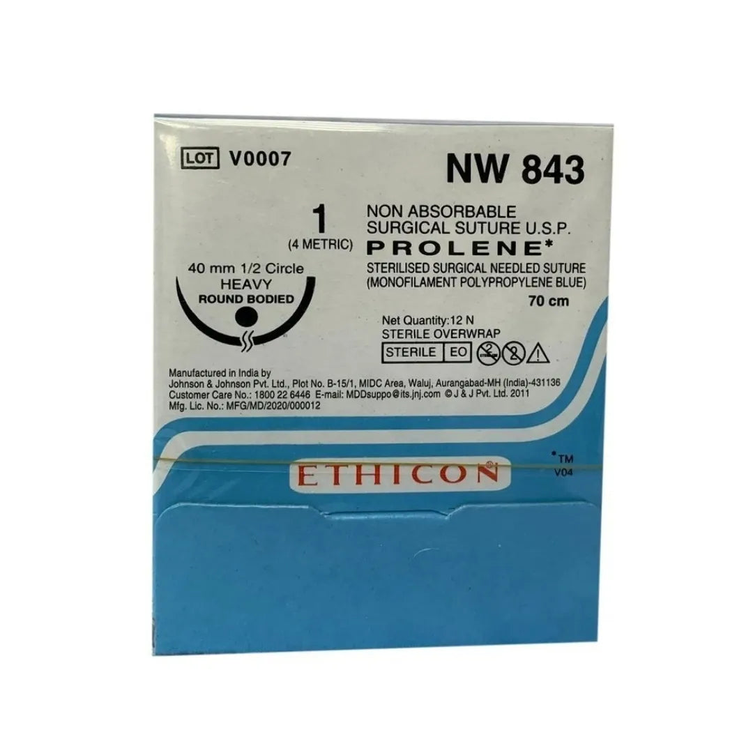 Ethicon Prolene Sutures USP 1, 1/2 Circle Round Body NW843