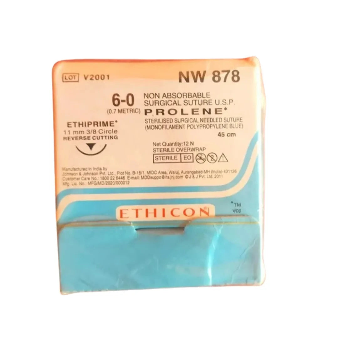Ethicon Prolene Sutures USP 6-0, 3/8 Circle Reverse Cutting - NW878 -12 Foils
