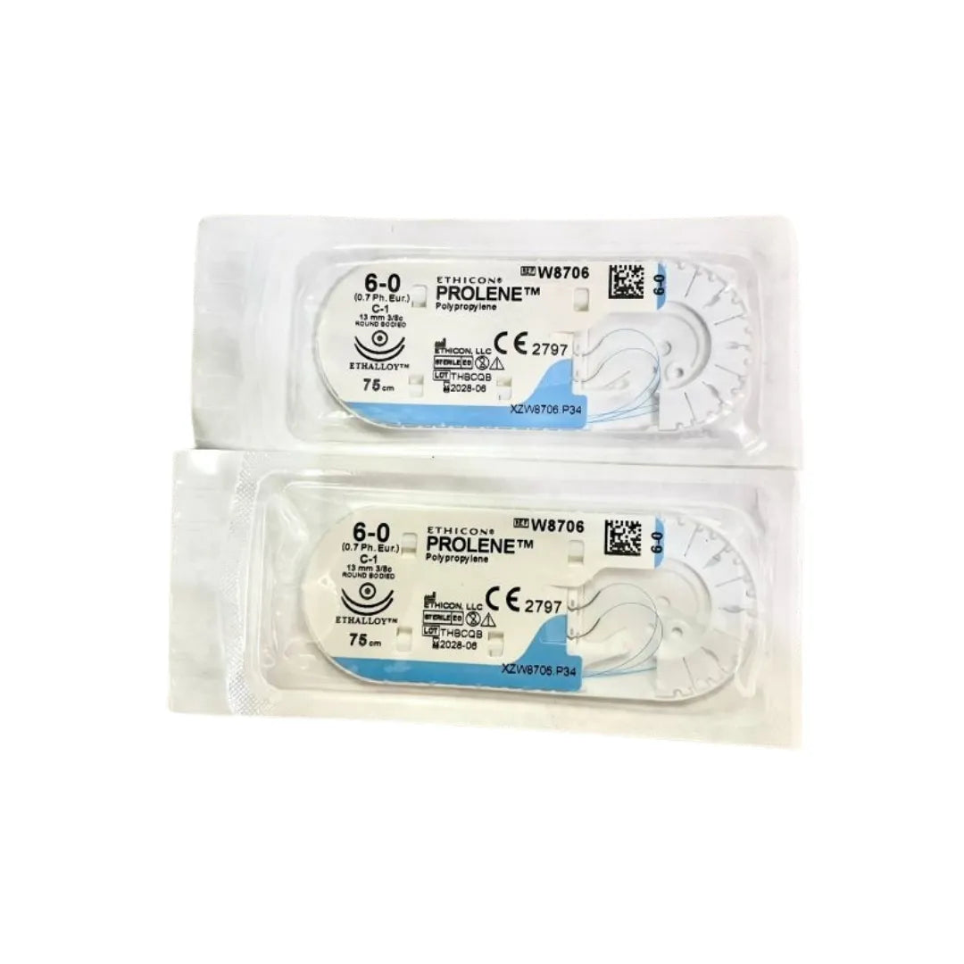 Ethicon Prolene Sutures USP 6-0, 3/8 Circle Round Body C-1 Double Needle W8706 -12 Foils