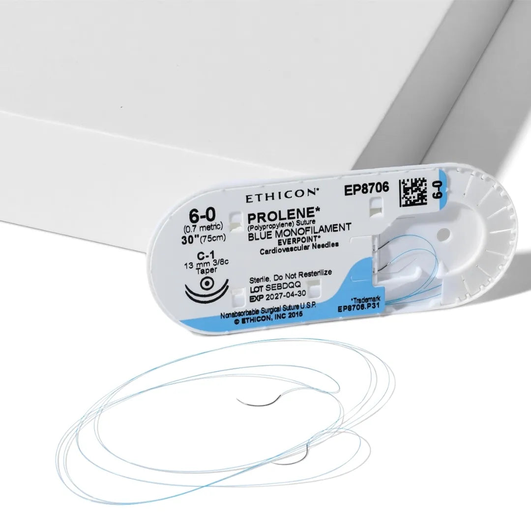 Ethicon Prolene Sutures USP 6-0, 3/8 Circle Round Body C-1 Double Needle W8706 -12 Foils