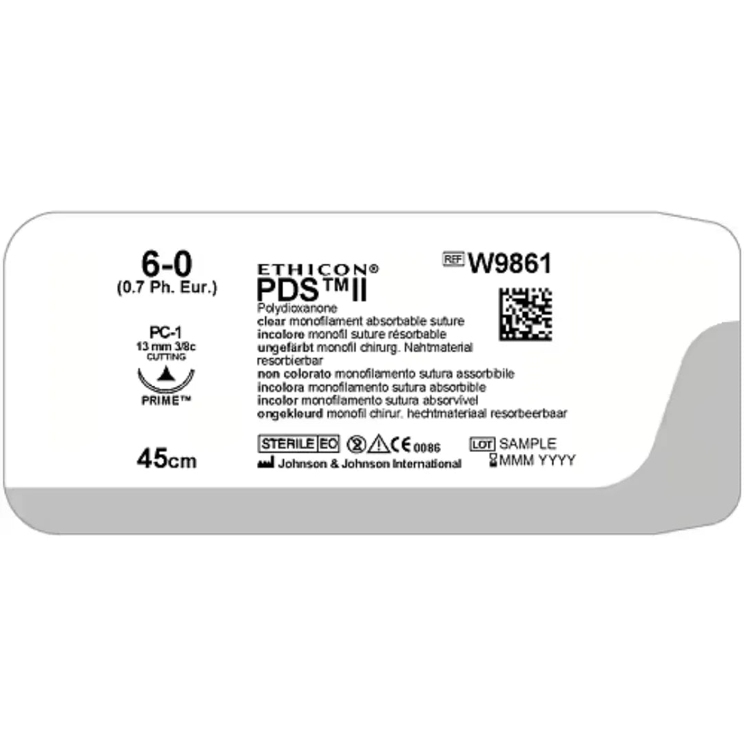 Ethicon PDS II Sutures USP 6-0, 3/8 Circle Cutting PC 1 Ethiprime - W9861T -12 Foils