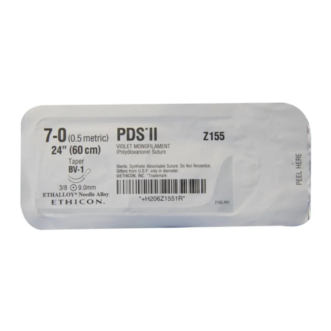 Ethicon PDS II Sutures USP 7-0, 3/8 Circle Taper Point BV-1 Double Needle - Z155H -12 Foils