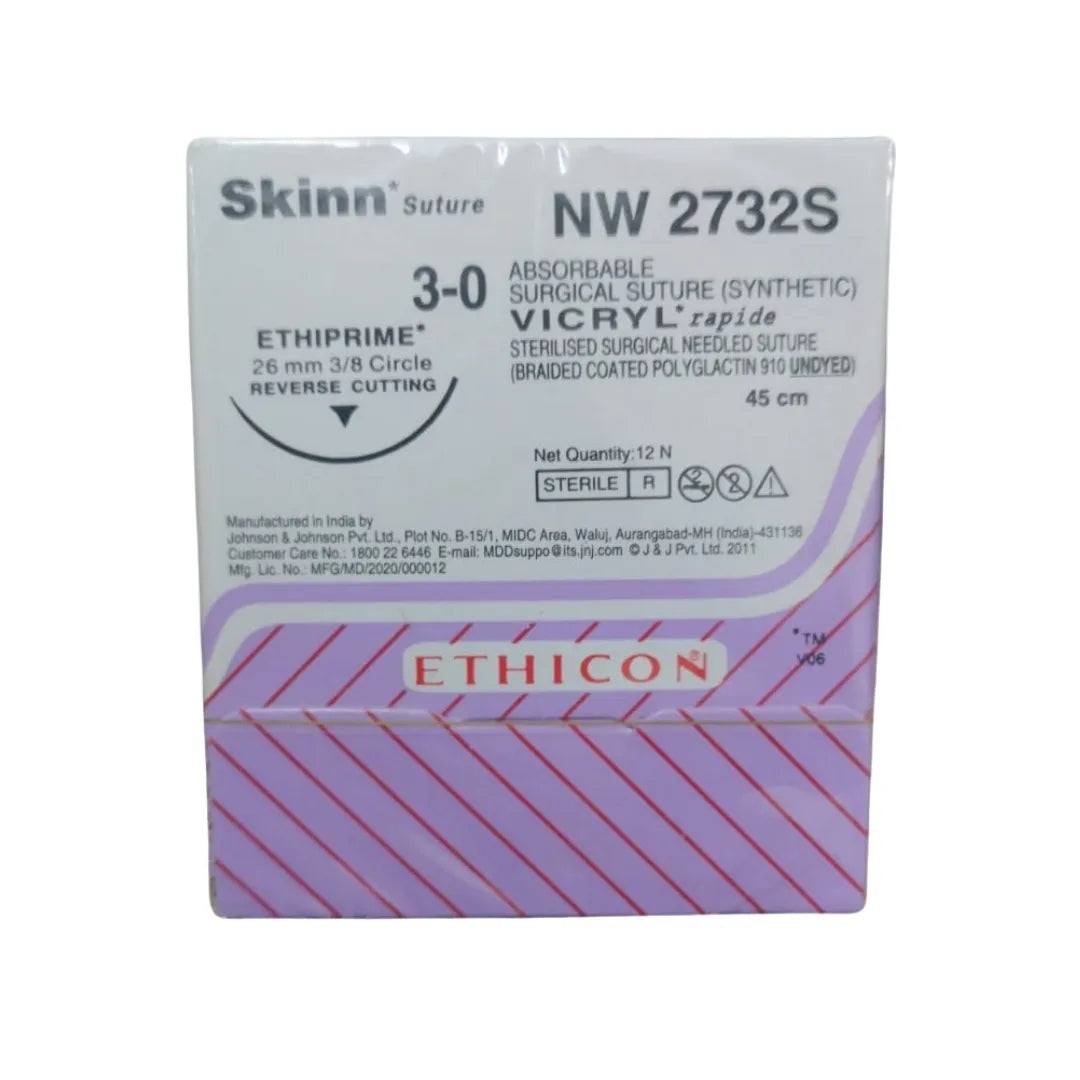 Vicryl Rapide Sutures USP 3-0, 3/8 Curved Reverse Cutting NW2732
