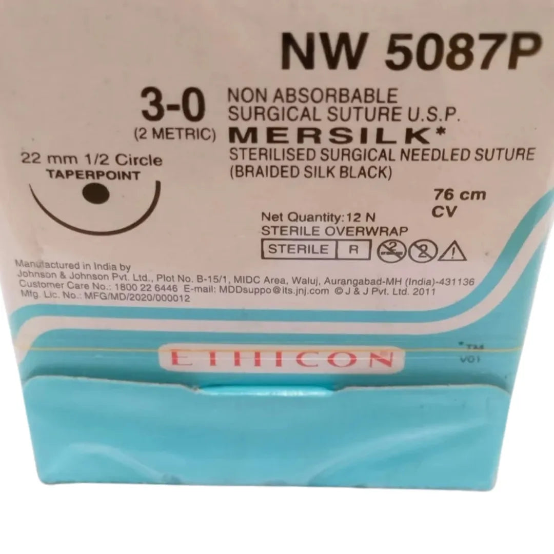Ethicon Mersilk Sutures USP 3-0, 1/2 Circle Round Body - NW5087P